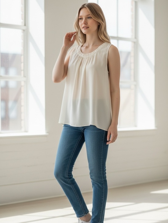 Talbots Tops - Talbots Sleeveless Cream Pleated Neck Blouse - Women's Top